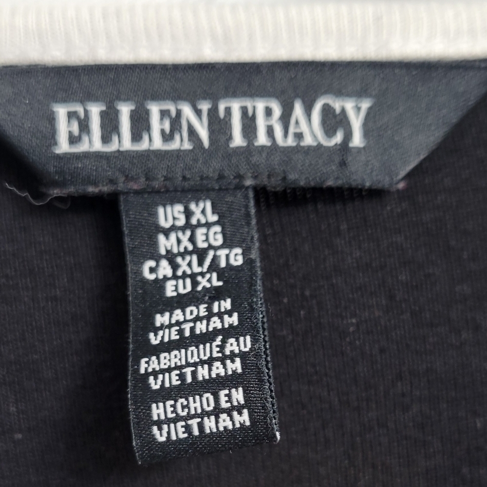 Ellen Tracy Black Knit Top with White Accents | Classic Contrast Trim - Picture 3 of 6